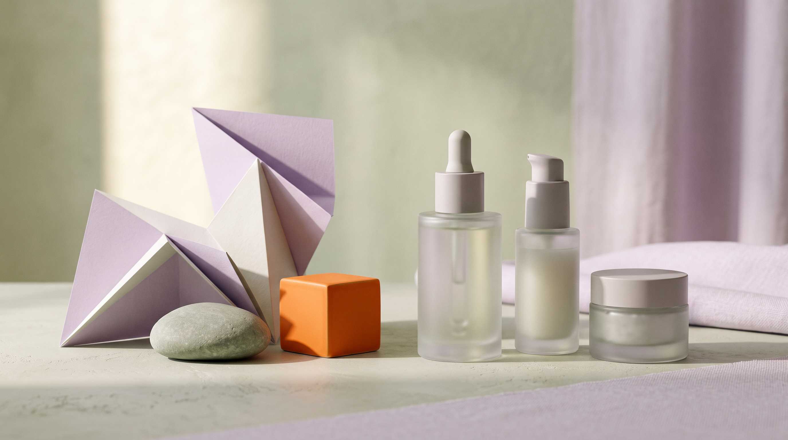 Universo editorial de campanha de skincare sobre uma mesa